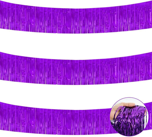 BEISHIDA 3 Packs 30 Feet Metallic Foil Fringe Garland Tinsel Streamers，Shiny Purple Wall Hanging Tinsel Fringe Banners for Wedding Birthday Party Decoration Halloween Christmas New Year