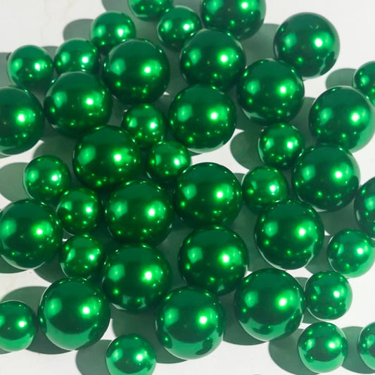 300Pcs Green Polished No Hole Faux Pearl Beads for Vase Filling Decorations, Plastic Pearls Vase Fillers, Table Scatters, Wedding Centerpiece, Home Decor, 8/14/20 mm