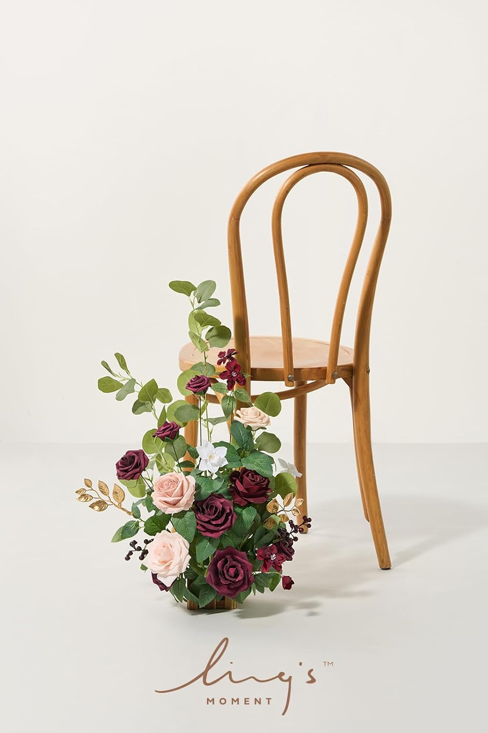 Ling's moment 17.5" Tall Standing Artificial Flowers Arrangements 4 pcs Fall Wedding Aisle Runner Chair Decorations Marsala & Blush Centerpieces for Ceremony Reception Rose Floral Party Outdoor