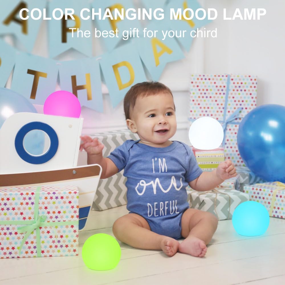 6-in Cordless LED Globe Orb Light for Kids, RGB Color Changing Orb Night Light Mood Lamp w/Remote, Rechargeable LED Ball Night Light Sphere Bedside Lamp, Ideal for Home Garden Patio Party Bar Decors
