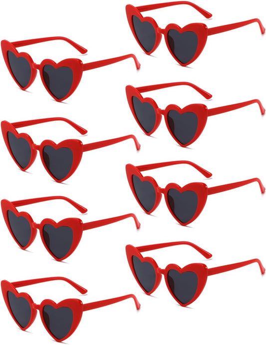 8 Pack Heart Sunglasses Vintage Cat Eye Heart Glasses Retro Bachelorette Bride Sunglasses Bulk for Women