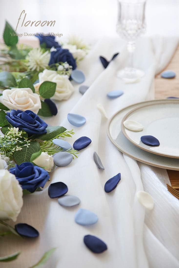 Floroom 500pcs Rose Petals Dusty Blue Navy Faux Silk Flower Petals for Wedding Flower Girl Basket Aisle Scatter Dinner Table Centerpieces Party Confetti Decoration Romantic Night Home Decor