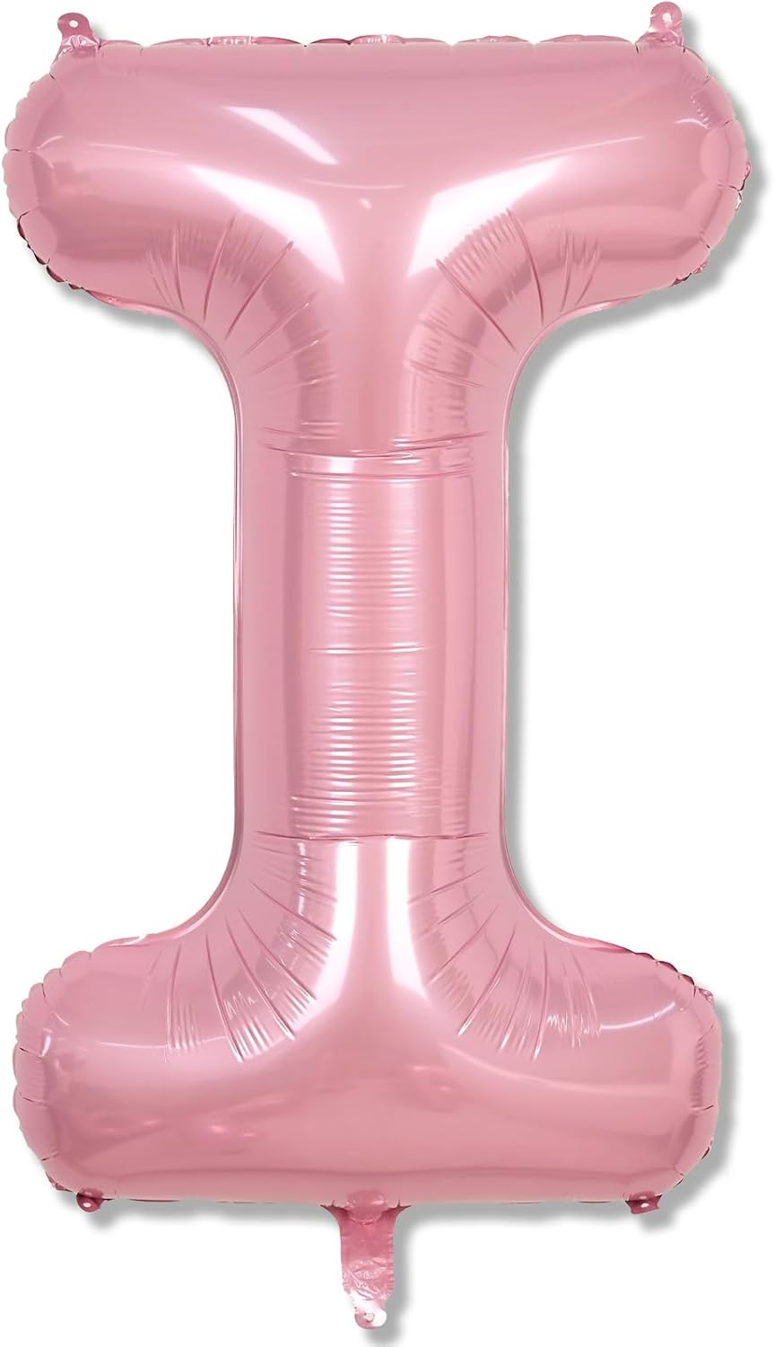 Pastel Pink I Letter Balloon, 40" Alphabet Foil Light Pink, Large Self Inflating for Girls Birthday Party Baby Shower Decoration