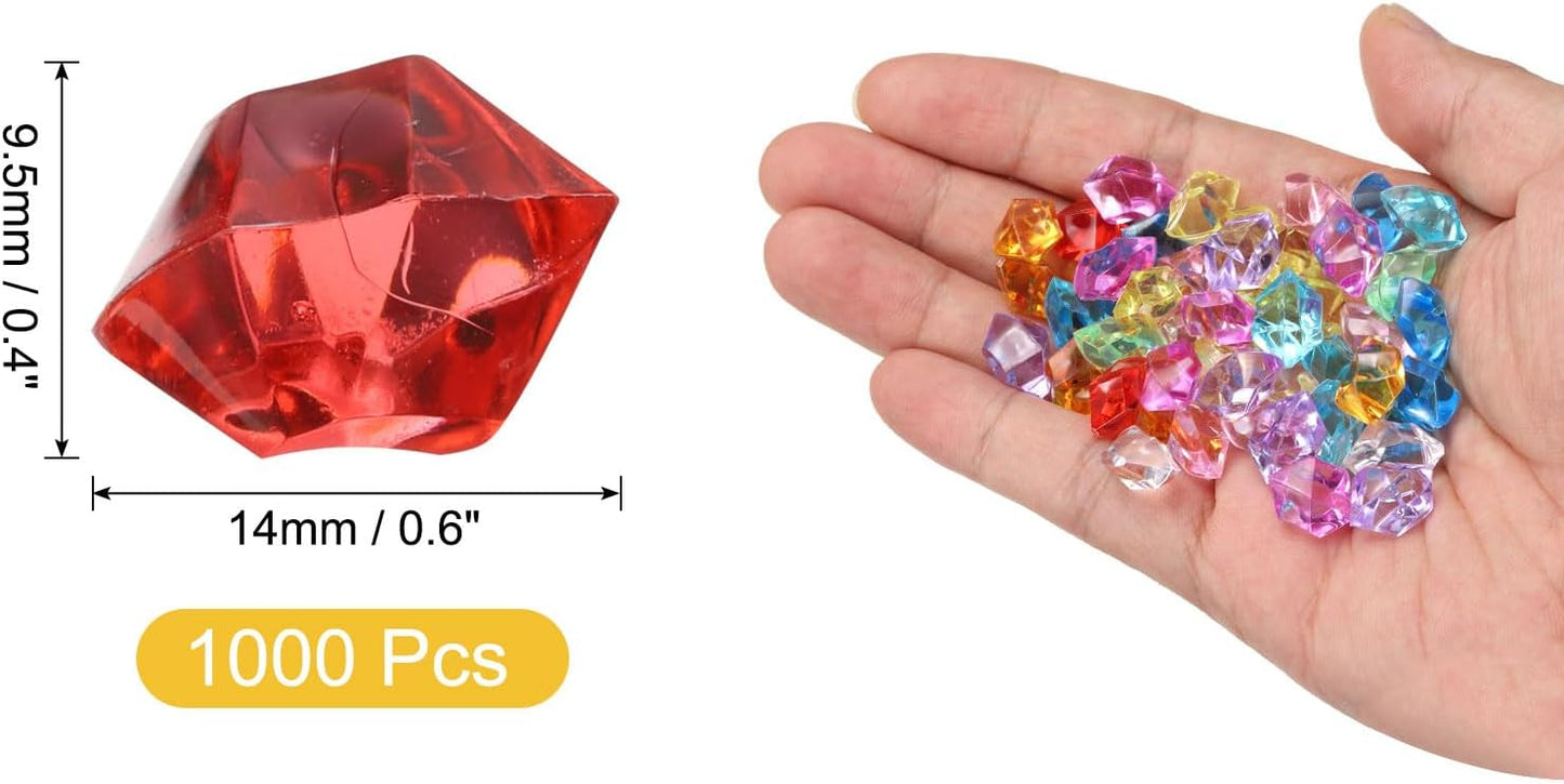 uxcell 1000pcs Fake Ice Rocks, Dazzling Clear Resin Crushed Ice Sparkling Fake Diamonds Gem Stones for Vases Fillers Table Scatter, Theme Party Favors, Red