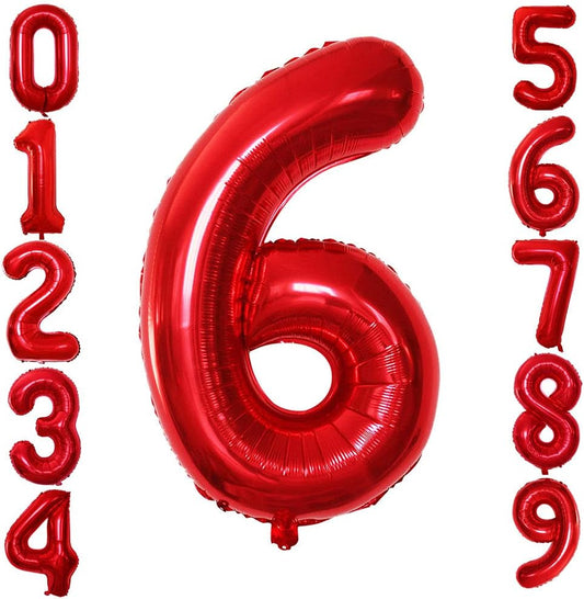 GOER Red Foil Balloons Number 6,Huge Number Balloons for 6th 66th Birthday Party Supplies Anniversary Decorations (3 pcs,42 inch,32 inch,16inch)