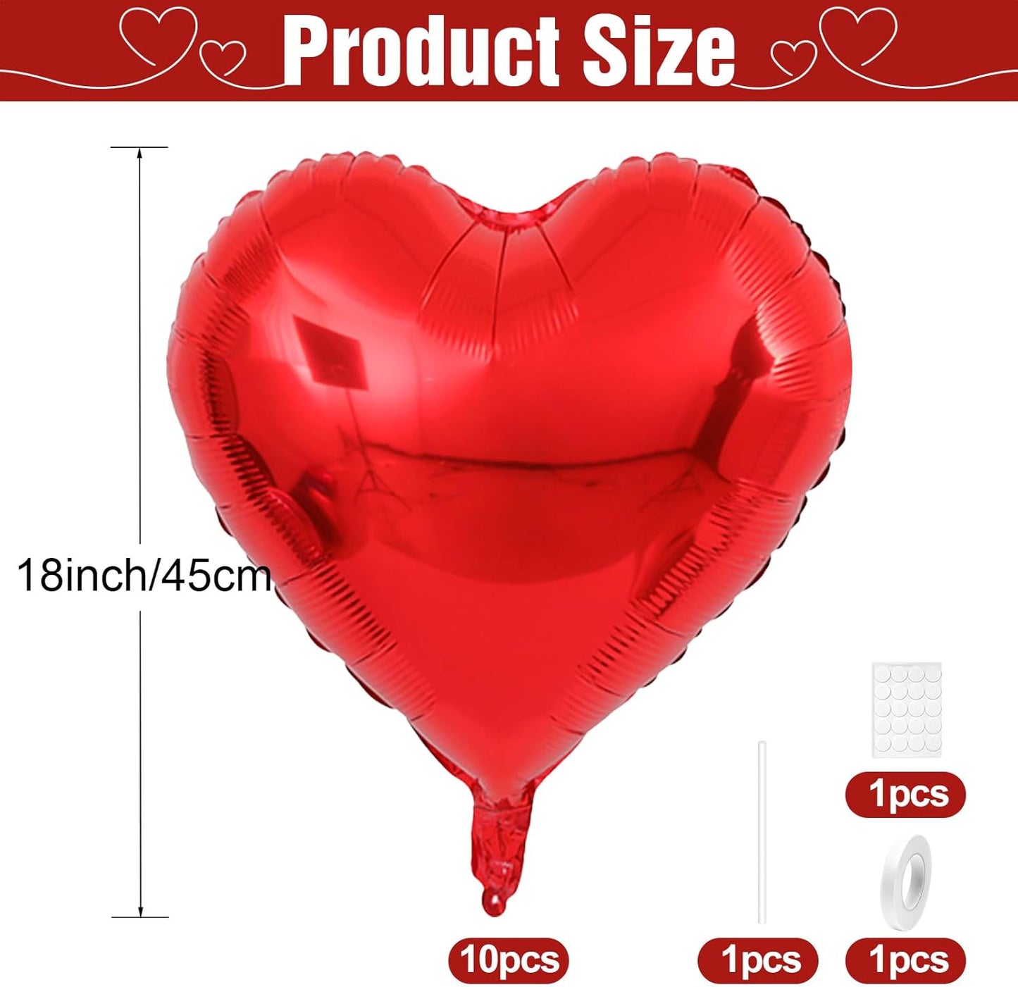 Red Heart Balloons,10Pcs Red Foil Heart Shaped Love Balloons,18Inch Helium Polyester Film Balloon for Valentines,Engagement,Birthday,Baby Shower,Wedding Party Decorations