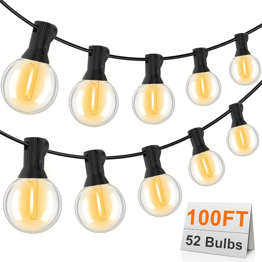 Outdoor String Lights 100FT, G40 LED Patio Lights with 52 Shatterproof Bulbs(2 Spare), All Weatherproof Hanging Lights for Outside Backyard Party Cafe Decor