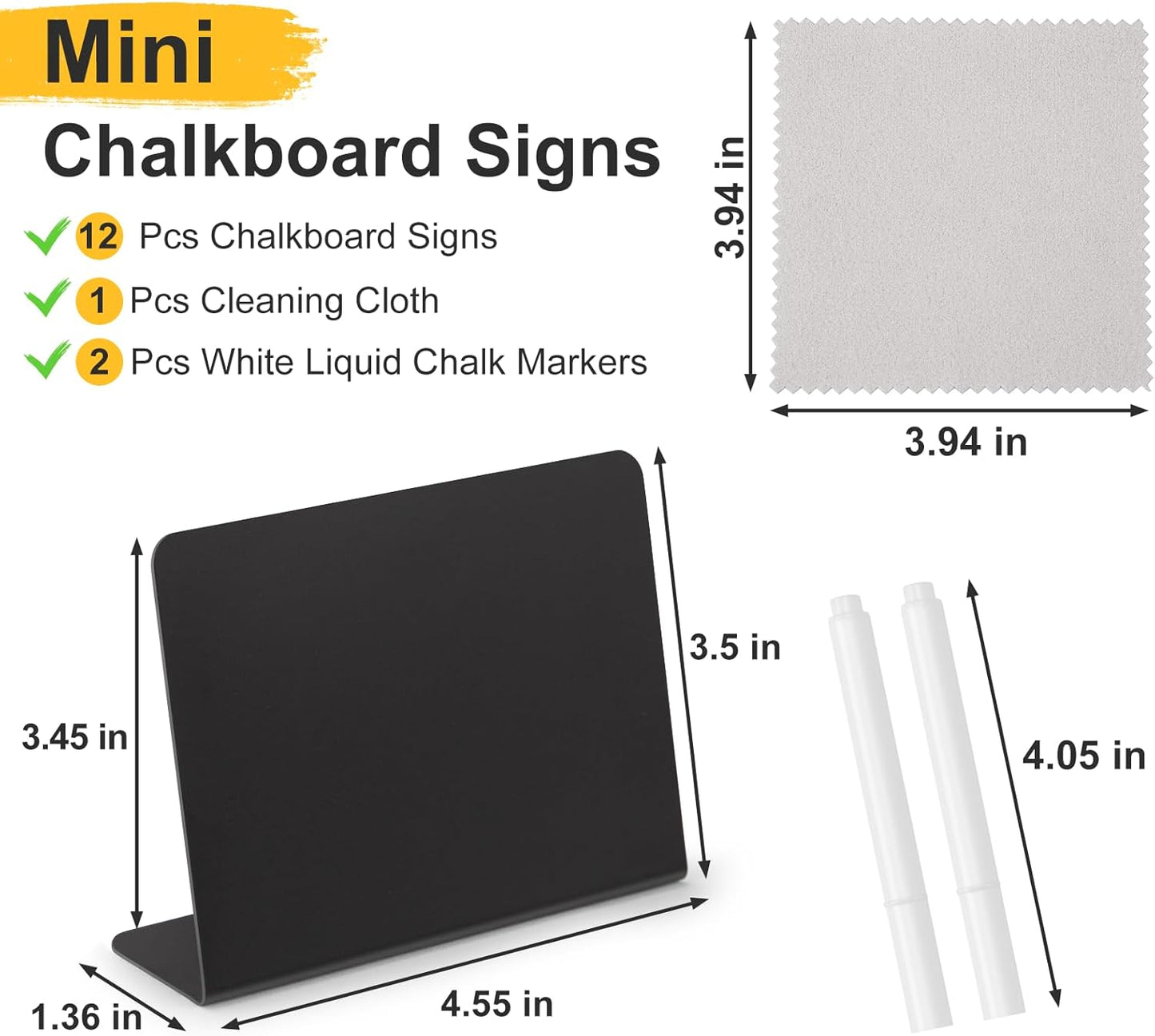 12 Pcs 4"x3" Mini Chalkboard Signs for Food, Reusable PVC Food Labels, Reserved Table Signs for Party Buffet, Birthdays, Bakery, Weddings Table Numbers, Buffet Display, Place Cards, Name Tag