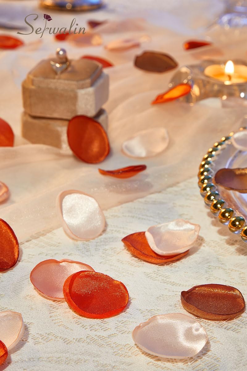 Serwalin 300Pcs Silk Rose Petals Artificial Flower Petals for Weddings Fake Rose Orange Petals Proposal for Wedding Basket Aisle Runner Bridal Shower (4 Color Mixes)