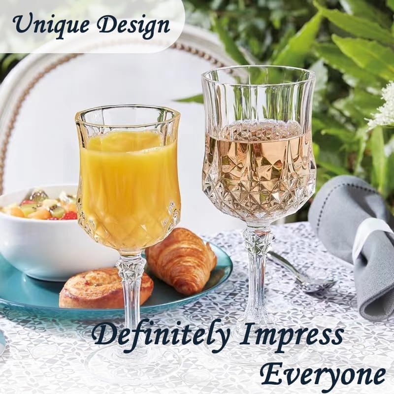 Plastic Wine Glasses，Plastic Goblets Vintage Style Cordial Drinking Glasses for Wedding Reception, Grand Event Party Supplies (24, transparent)