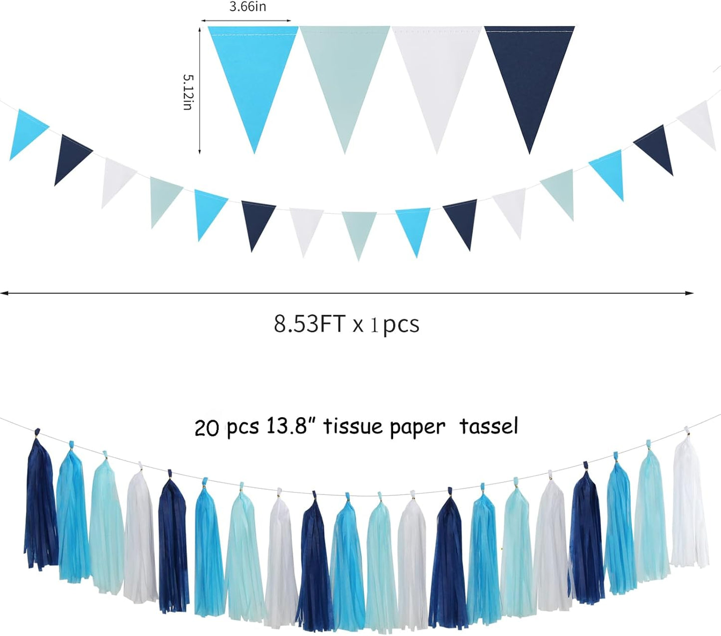 Light-Royal Navy-Blue White Pom-Poms Streamers - 30pcs Under The Sea Frozen Party-Decorations,Birthday Baby Shower Tissue Tassel Garland Banner, Bridal Wedding Engagement Decor Lasting Surprise