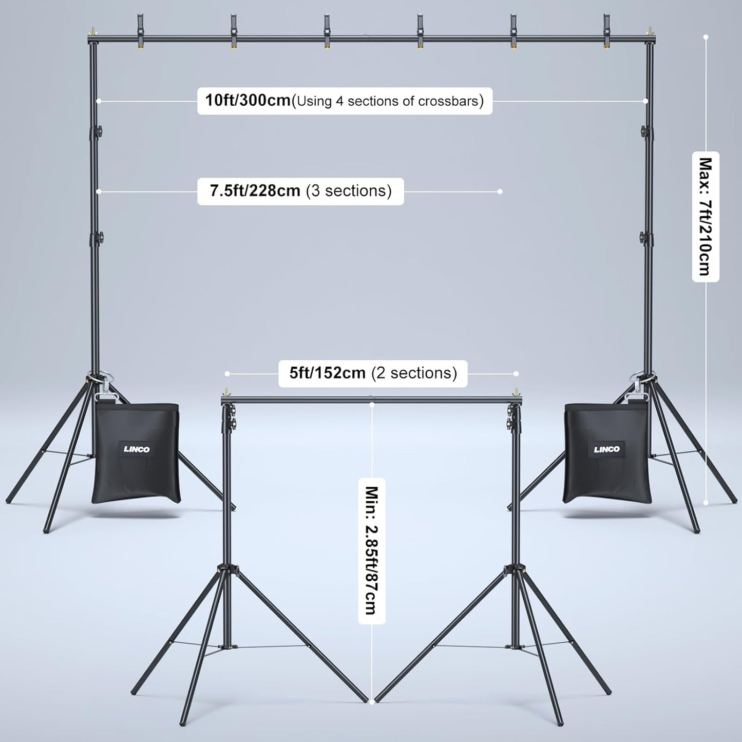 LINCO Backdrop Stand for Parties Kit 10x7 ft Adjustable Back Drop Photography Studio Photo Background Support System with Clamps, Sand Bag, Carrying Bag 4172