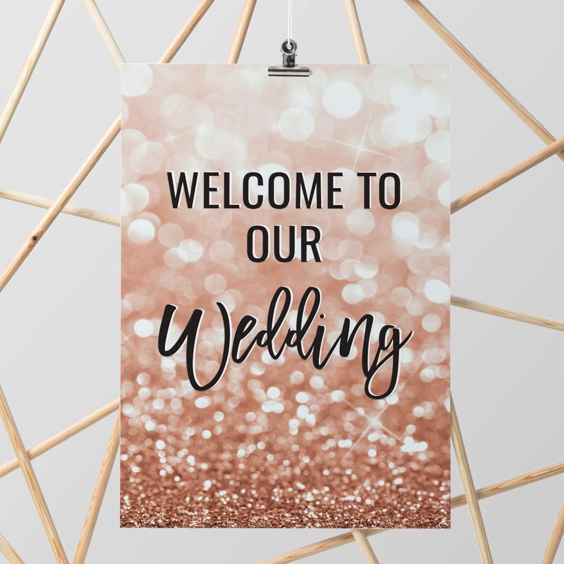 Andaz Press Extra Large Wedding Easel Board Party Sign, 12x18-inch, Glitzy Faux Rose Gold Glitter, Welcome to Our Wedding, 1-Pack