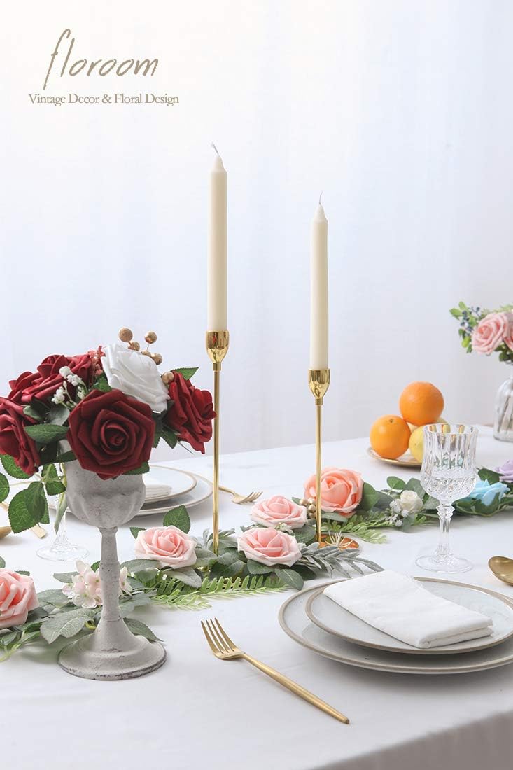 Floroom Artificial Flowers 25pcs Real Looking Blush Foam Fake Roses with Stems for DIY Wedding Bouquets Bridal Shower Centerpieces Party Decorations