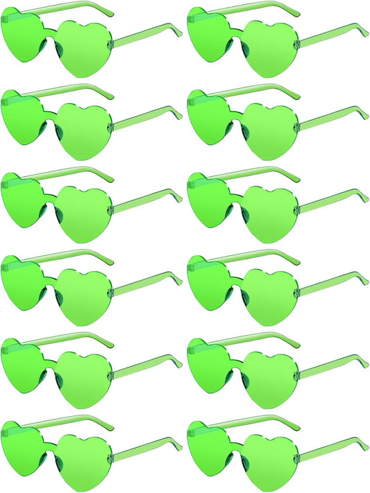 12 Pairs Heart Shaped Sunglasses for Women Colorful Glasses Fun Trendy Transparent Heart Sunglasses Party Favor (Fluorescent Green)