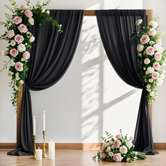 MLMW Wedding Arch Draping Fabric 2 Panels 29" x 20Ft Black Sheer Wedding Arch Backdrop Drapes Outdoor Curtain for Halloween Ceremony Party Background Ceiling Decor