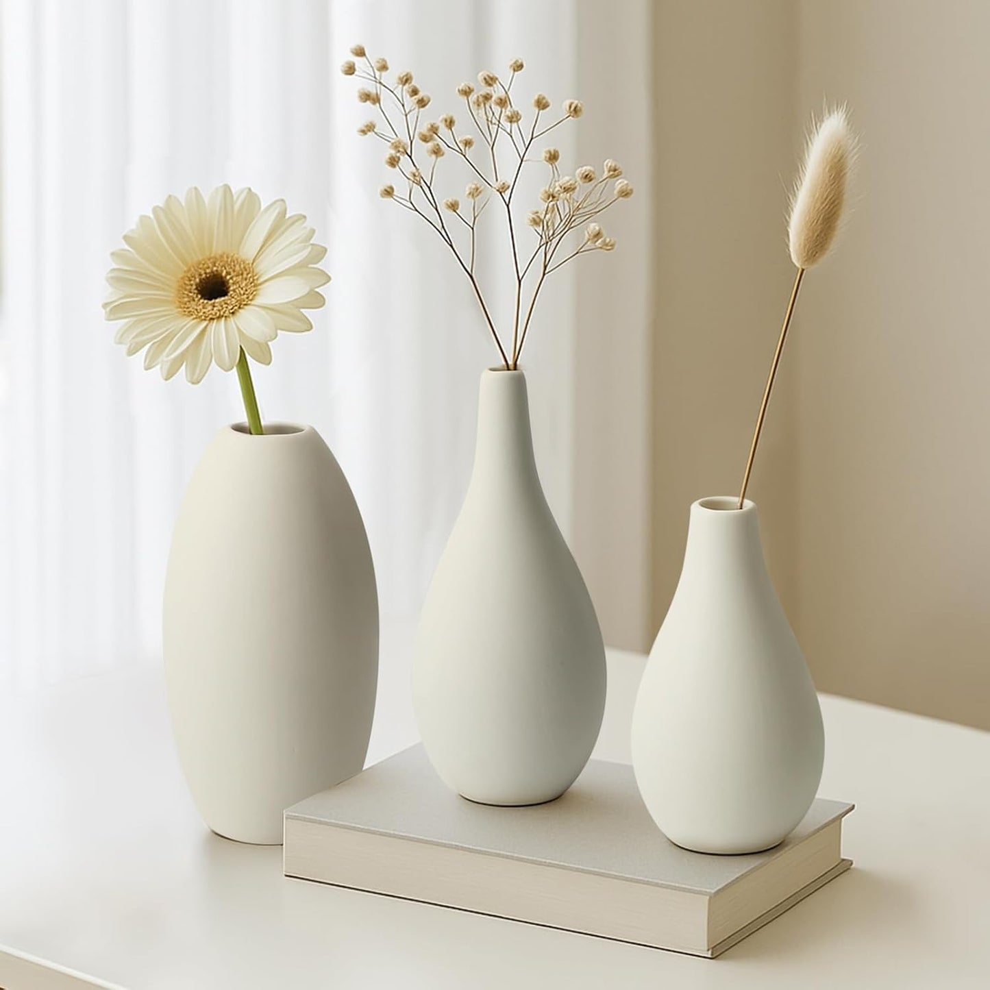 BEAHOT Ceramic Vases Set of 3, Modern Decorative Flower Vases for Living Room