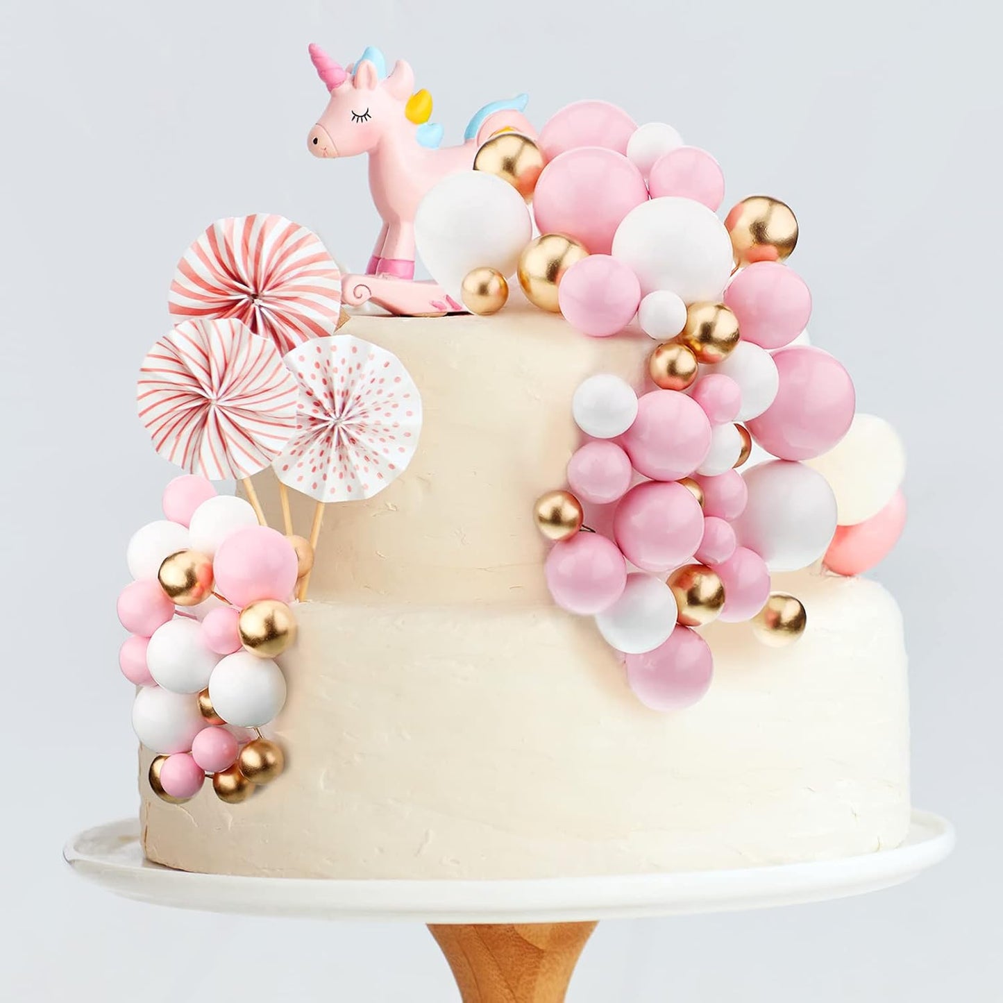 108 Pcs Balls Cake Topper DIY Cupcake Insert Foam Balloons for Cake Baking Wedding Anniversary Birthday Decoration(Pink, White, Gold,Multi Sizes)