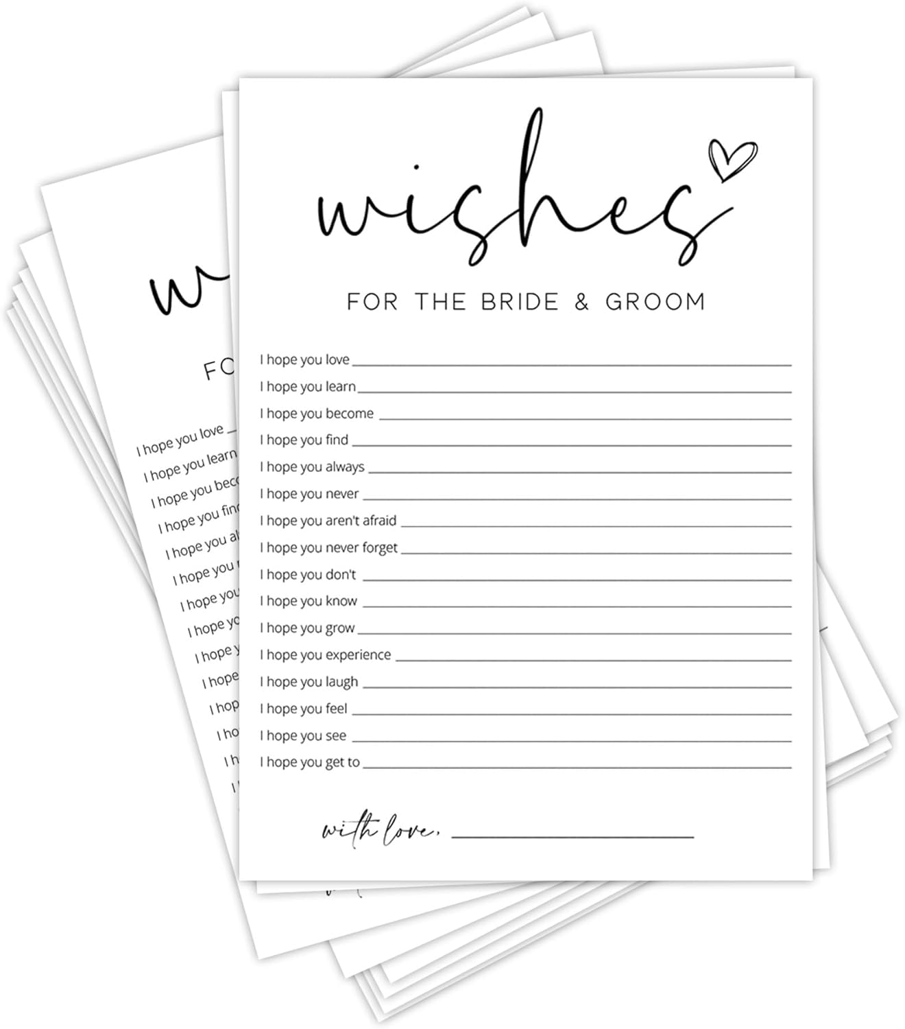 Bridal Shower Games, Wishes for The Newlyweds, 25Pcs Minimalist White Double-Sided Bridal Game Cards, Wedding Shower Games for Guests, Engagement Bachelorette Party Supplies - A23