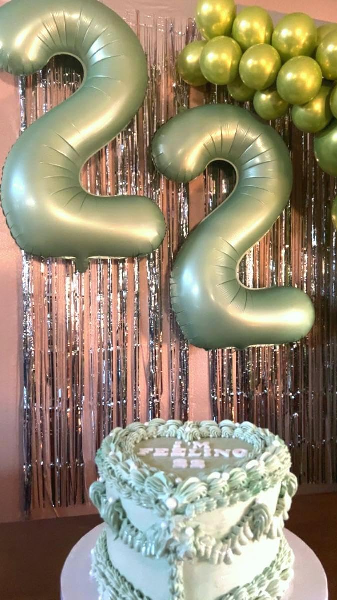 Big 40 Inch Sage Green 2 Number Balloon Birthday Decoration, 2026 Oliver Green Number 2 Helium Balloons 12 20 22 23 24 26 28 32 42 Celebration, Boy Girl Baby Anniversary Party Graduations Supplies