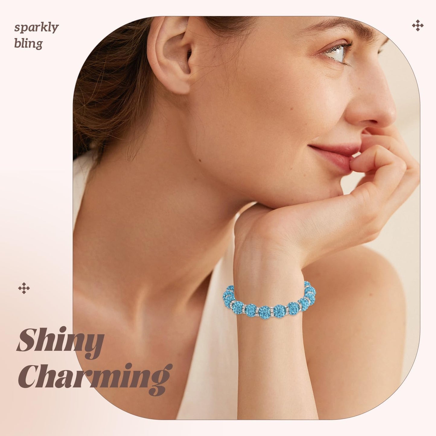 200pcs 10mm Rhinestone Beads for Jewelry Making, Aquamarine Shiny Round Disco Ball Beads Bulk, Sparkle Crystal Clay Christmas for Bracelet Baseball Necklace Earring Crafting and DIY