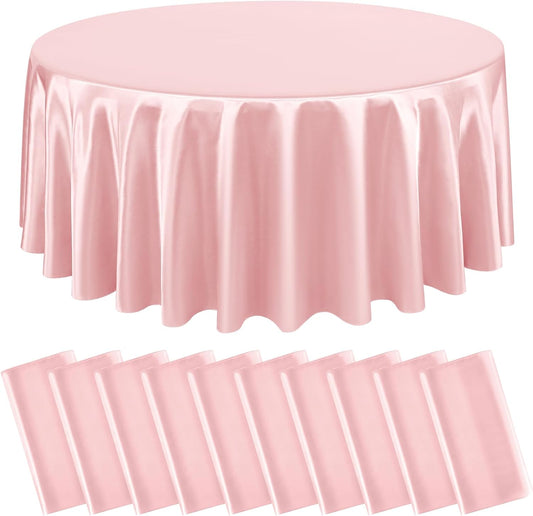 10 Packs Satin Tablecloth 120 Inch Rose Gold Round Table Cloth Silk Tablecloth Smooth Fabric Overlay Satin Table Cover Decoration for Wedding Party Banquet Events