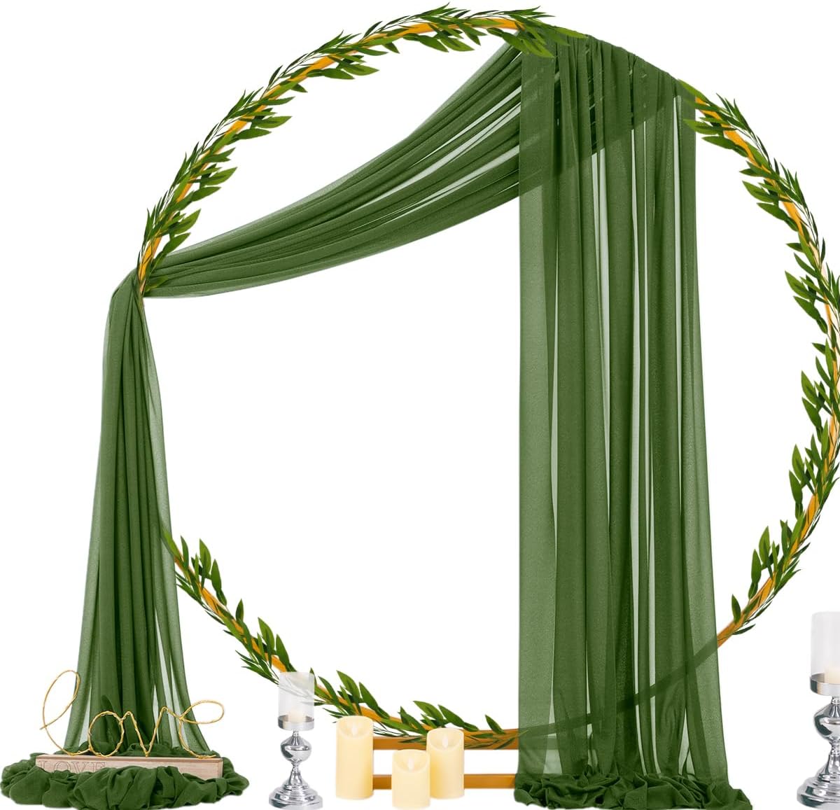 Socomi Olive Green Wedding Arch Draping Fabric 29" x 20Ft 2 Panels Sheer Outdoor Curtain Drapes Extra Long for Bridal Baby Shower Ceremony Birthday Party Decor