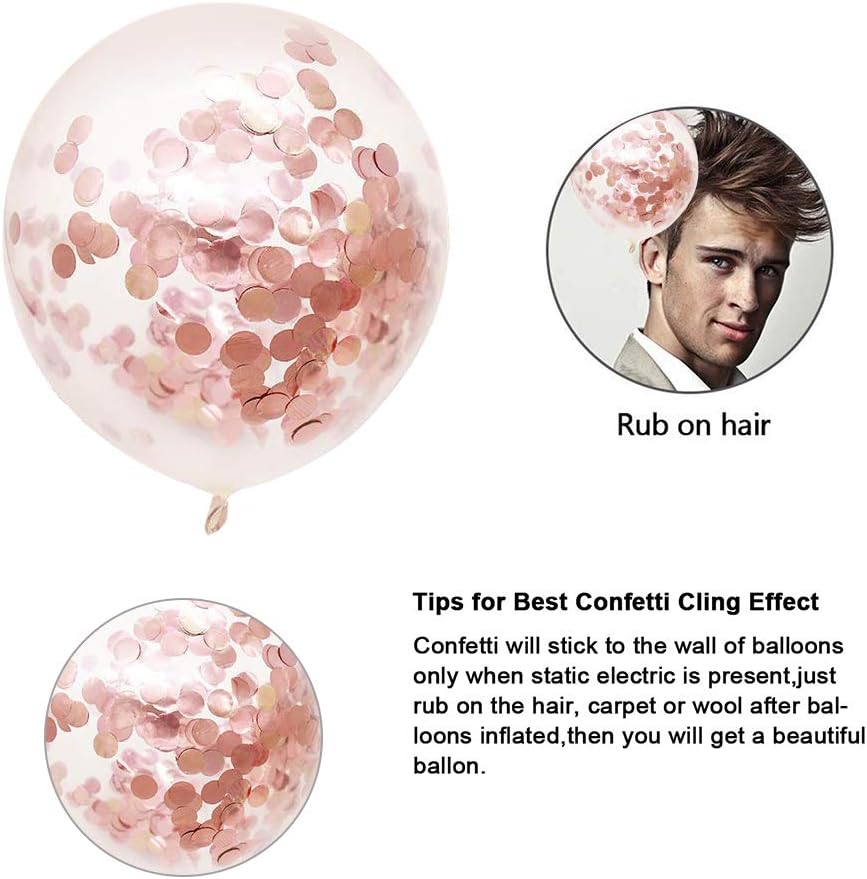 Rose Gold Confetti Latex Balloons, 50pcs 12 Inch Party Balloons for Bridal Shower Wedding Birthday Engagement Decoration