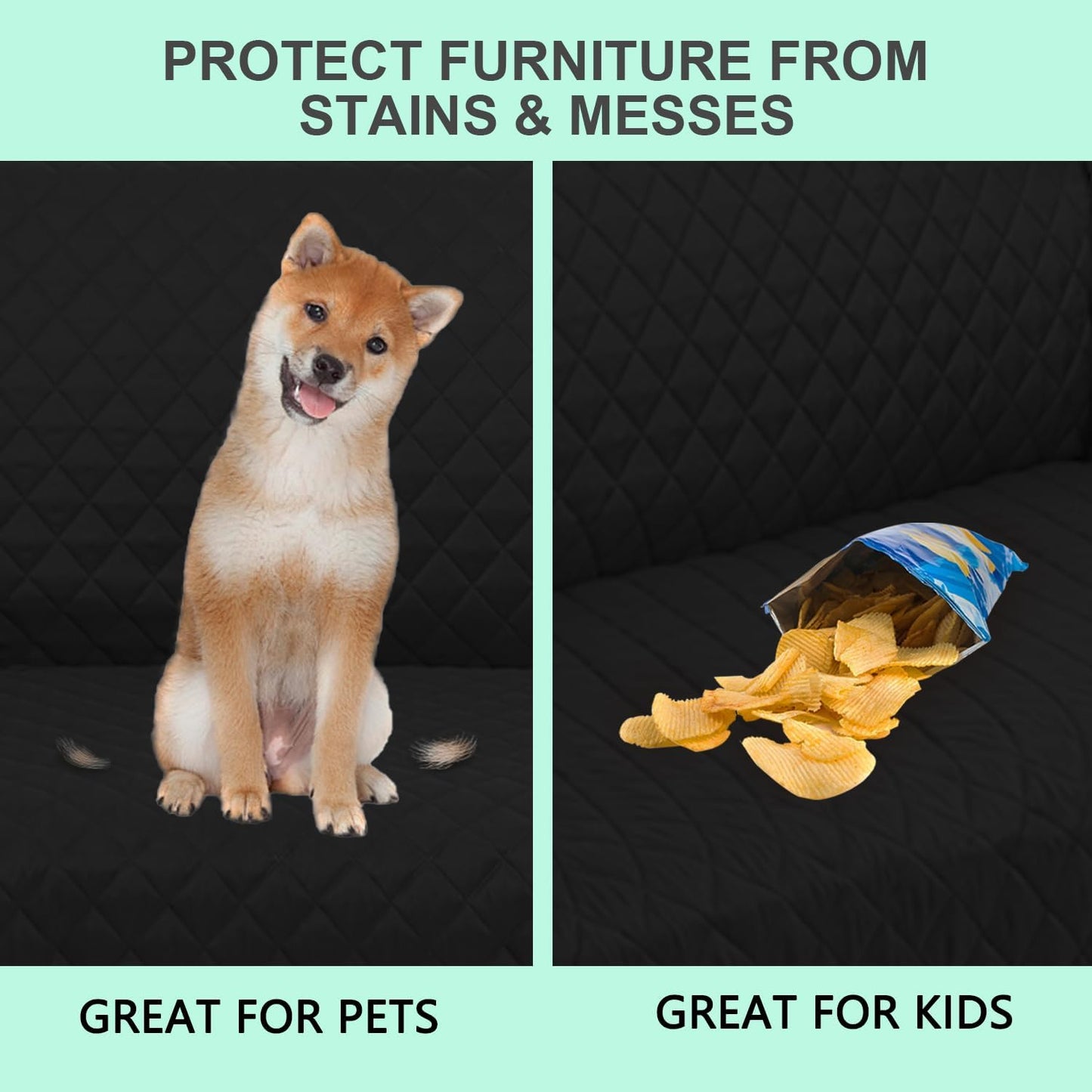 Reversible Oversized Sofa Covers Couch Cover Furniture Protector for Dogs Elastic Straps Water Resistant(XLSofa,Black/Black)