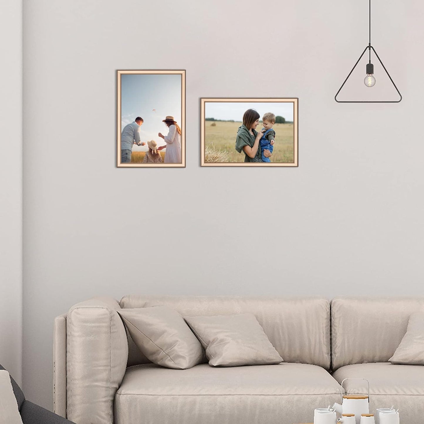 5x7 Picture Frame Set of 2, Gold - Brushed Brass Modern Simple Thin Aluminum Metal Photo Frame with HD Real Glass, Display for Tabletop and Wall Collage, 2 Pack