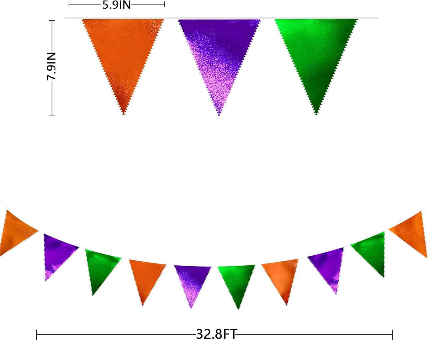 Halloween Party Decorations Metallic Fabric Green Orange Purple Triangle Pennant Banner Flag Bunting for Trick or Treat Spooky Hey Boo Happy Halloween Holiday Birthday Baby Shower Party Supplies
