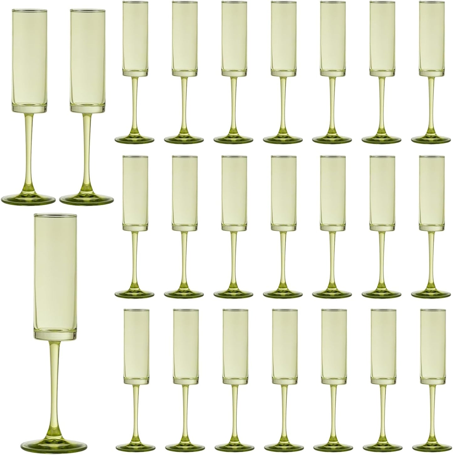 24 Pieces Green Champagne Flutes 6 OZ Straight Sided Wine Glasses Champagne Long Stem Drinking Colored Glasses,Set of 24 Hand Blown Champagne Flutes Goblets for Wedding Cocktail Cups,Cava, Prosecco