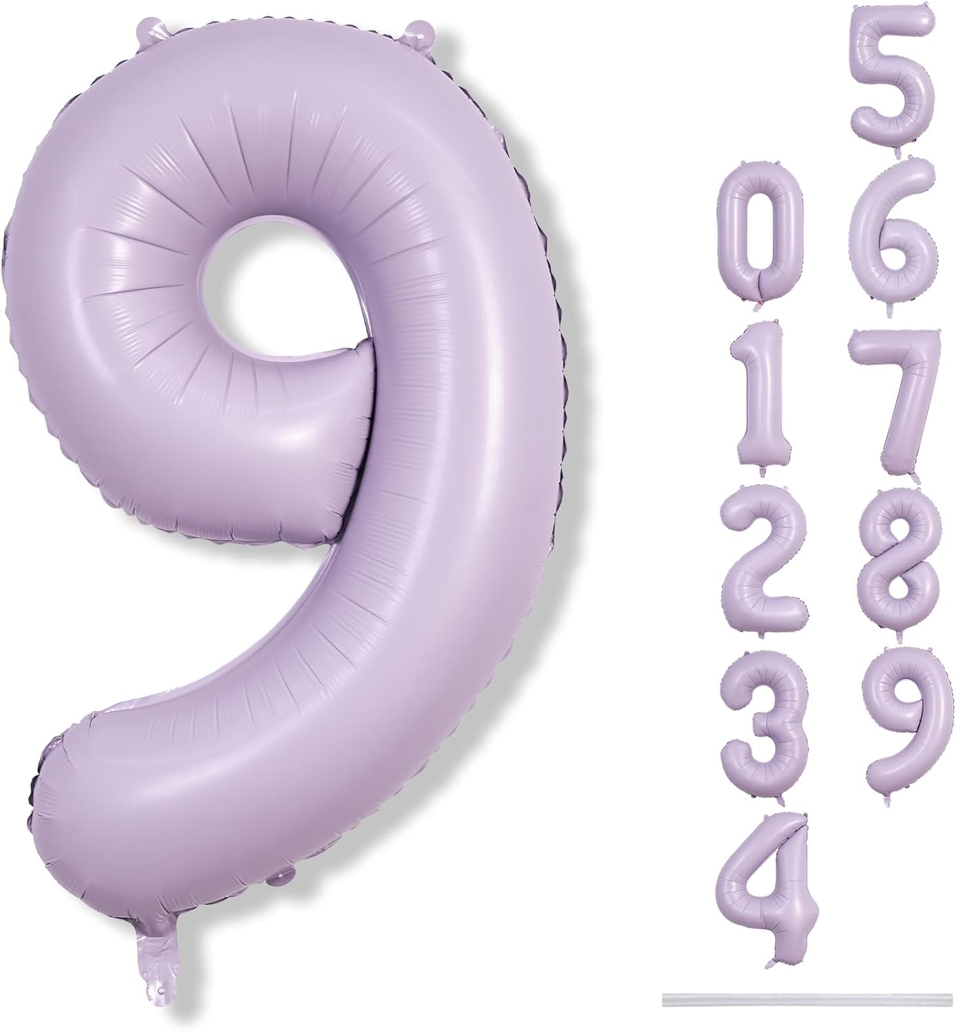 Dusty Pastel Purple Number 9 Balloons, 40 Inch Large Light Purple Foil Number Balloons Set 0-9 for Girls, Globos de Numero 9 Helium Balloon for 9th Age Birthday Anniversary Party Decorations Supplies