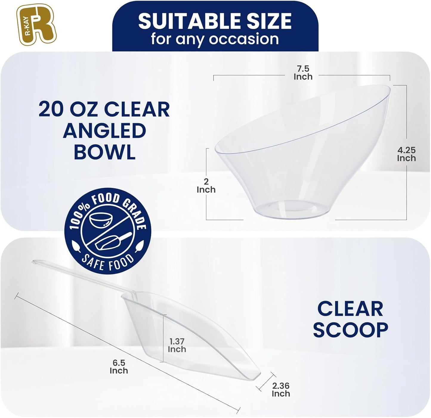 R-kay 16 Pcs Candy Bowls And Plastic Scoops Set - 8 Clear Plastic Candy Bowl 20 Oz And 8 Scoop 6.5 Inch Buffet Containers Set Heavy Duty