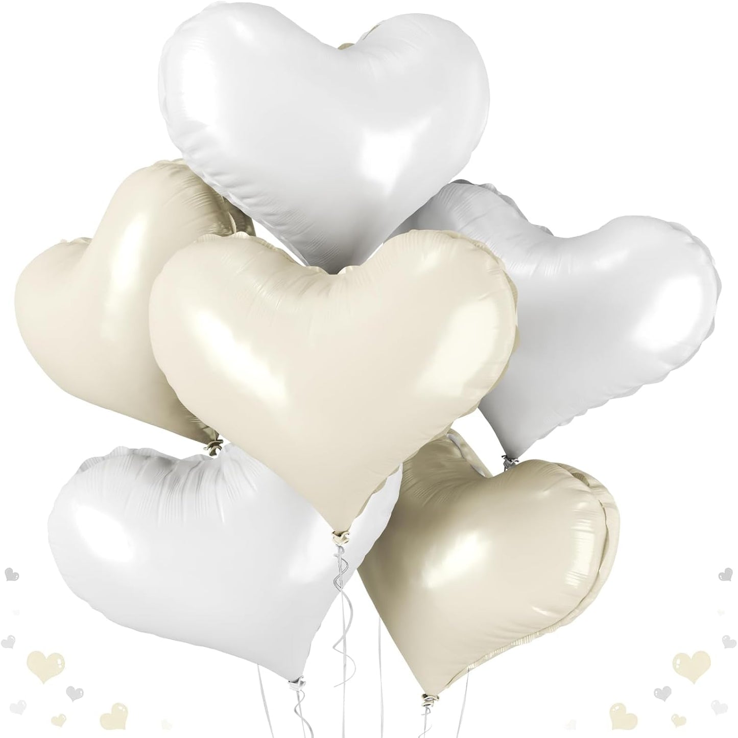 24 Inch Cream and White Heart Balloons, Cream Heart Shaped Foil Balloons, White Helium Balloon for Boho Neutral Valentines Day Bridal Shower Anniversary Wedding Birthday Party Decorations