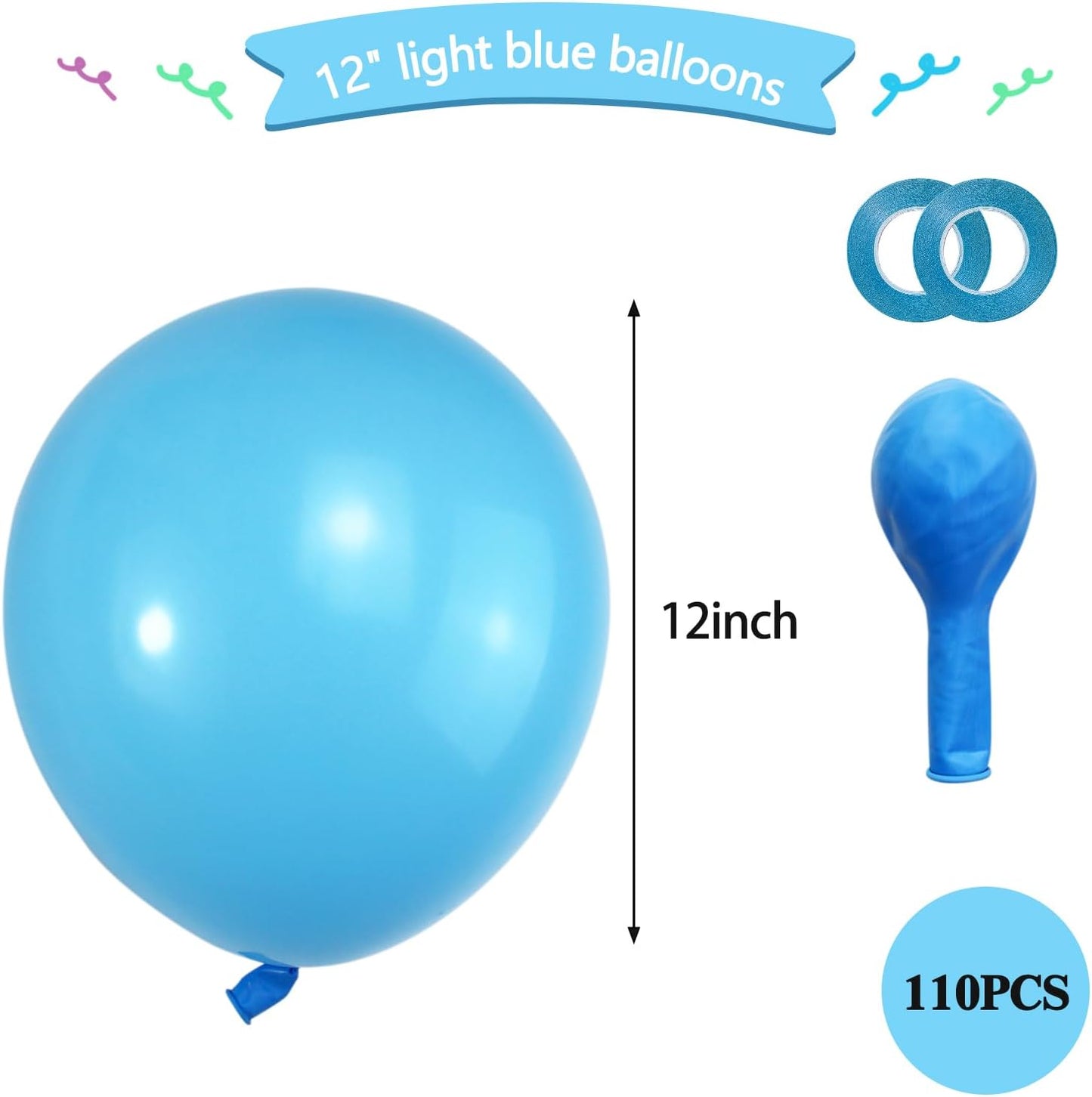 KAWKALSH Light Blue Balloon 12 Inch, 110pcs Latex Party Balloons Helium Bright Color for Birthday Baby Shower Wedding Party Supplies Arch Garland Decoration