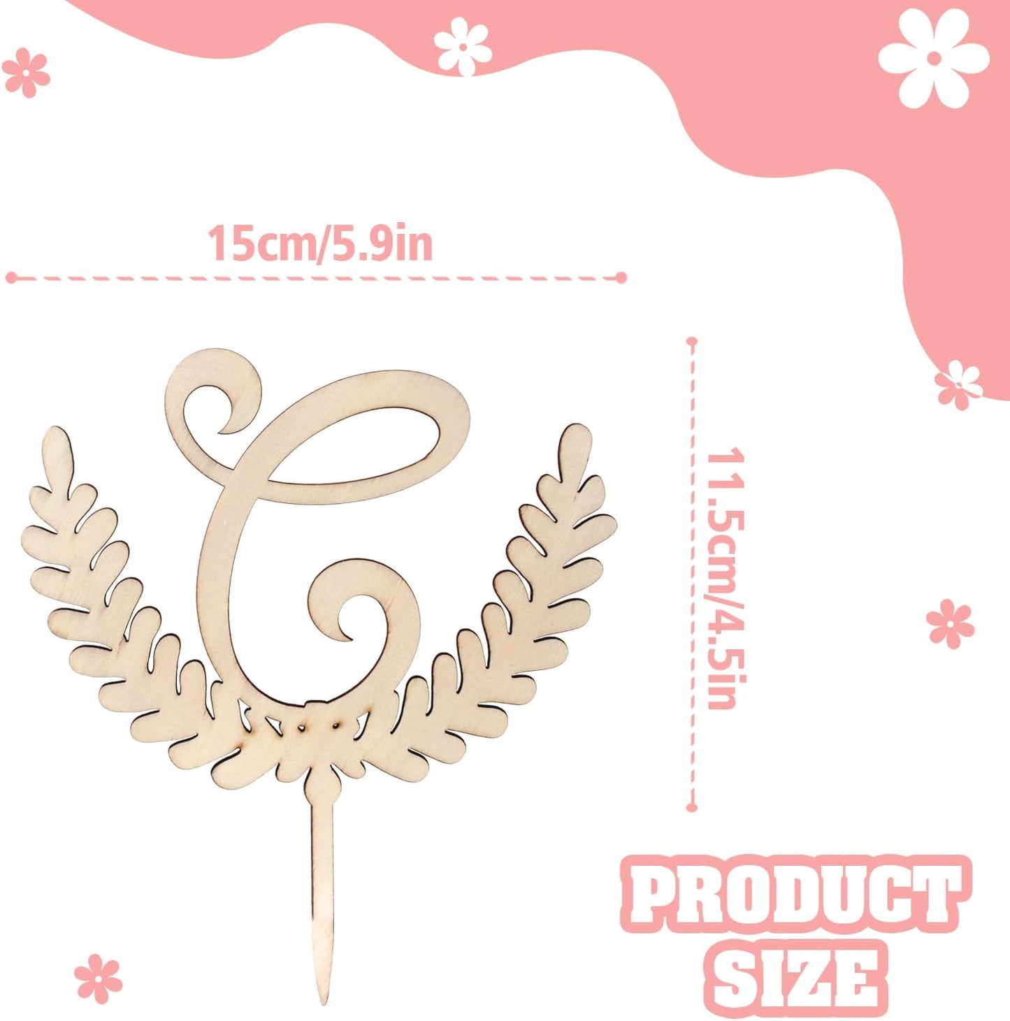 LINGTEER Personalized Inital Letter C Wooden Cake Topper Perfect for Birthday Rustic Wedding Anniversary Party Keepsake Decoration