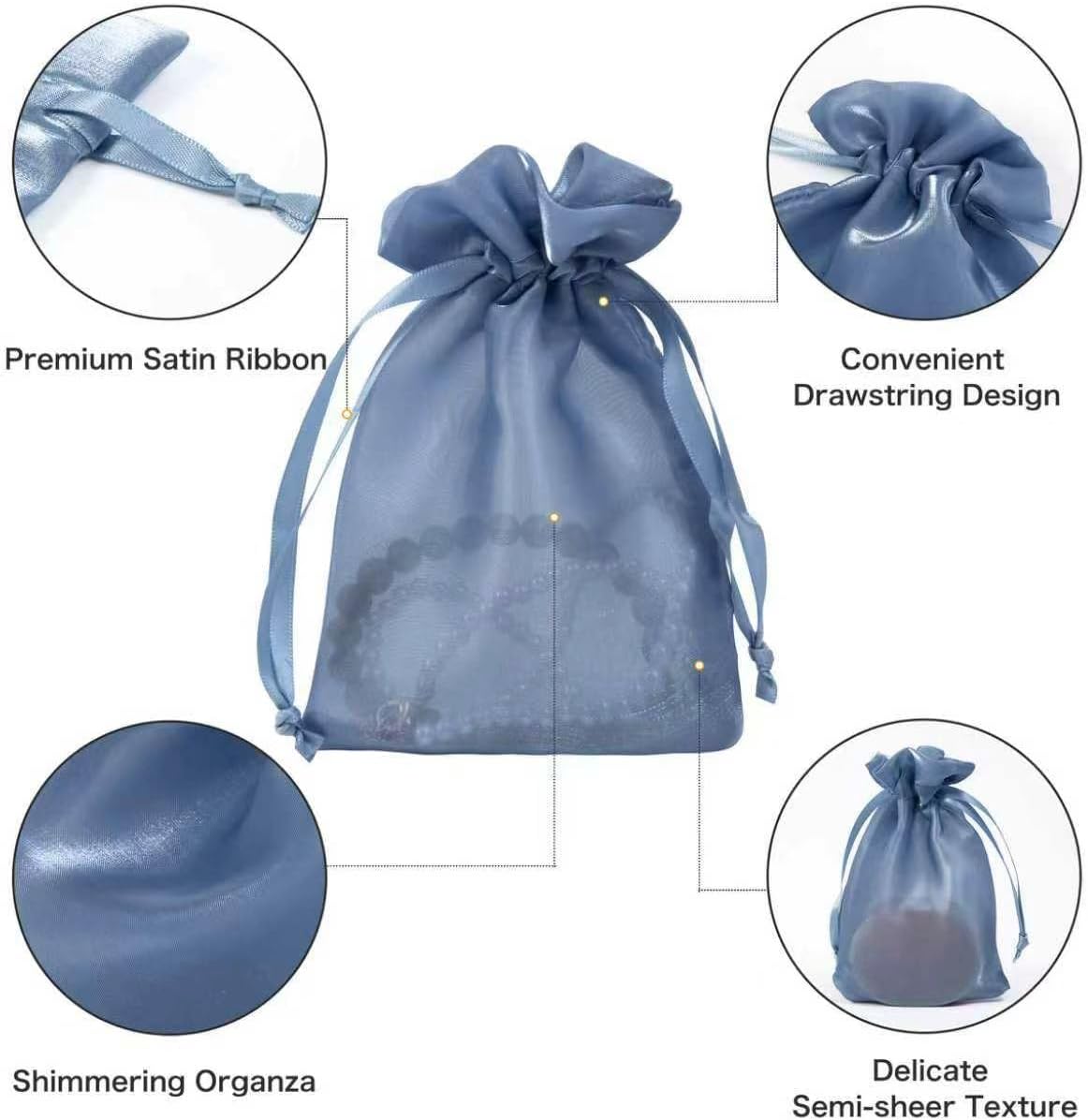 20 Pcs Dark Blue Small Organza Bags 4X6 inch for Wedding Favors with Drawstring, Mini Mesh Gift Bags Jewelry Pouch for Candy Bridal Shower Party Favor Baby Shower Christmas