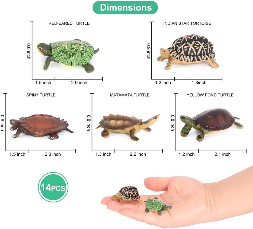 Volnau Mini Sea Turtle Figures 14PCS Animal Toys Figurines for Kindergarten Toddlers Kids Ocean Sea Creature Cake Topper Pack