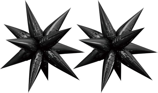 Tellpet Star Balloons Starburst Spike Shaped Balloon, 2pcs Large, Black