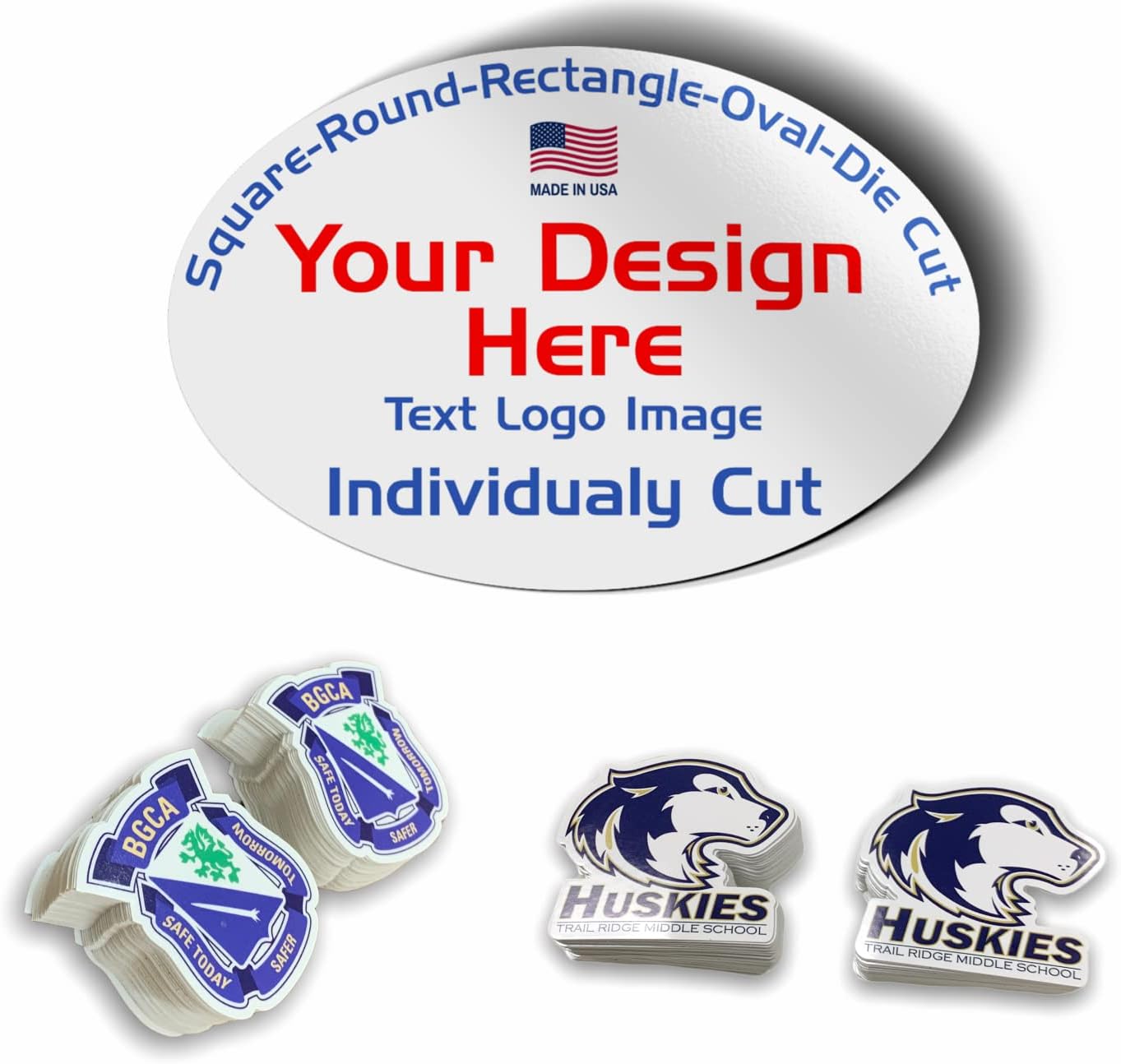 Avgrafx Personalized Die Cut Individual Vinyl Stickers Labels, Waterproof Dishwasher Safe, Made USA, Tearproof Your Design or Image