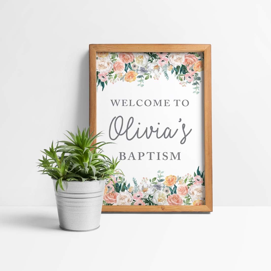 Andaz Press Personalized Extra Large Wedding Easel Board Party Sign, 12x18-inch, Peach Coral Floral Flowers Roses on White, Your Text Here, 1-Pack, Custom