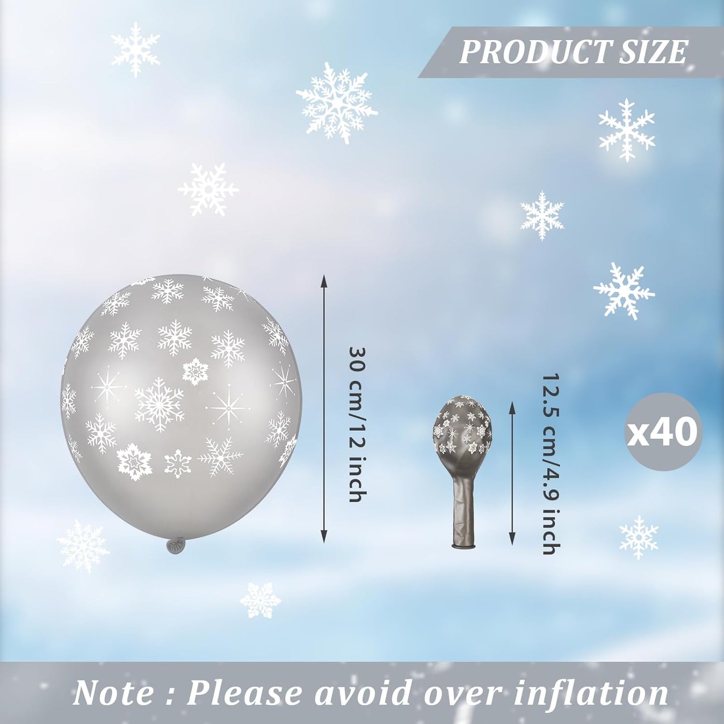 Skylety 40 Pieces Snowflake Balloons Bulk Winter Transparent Snowflake Latex Balloons for Christmas Birthday Wedding Party Decorations (Silver)