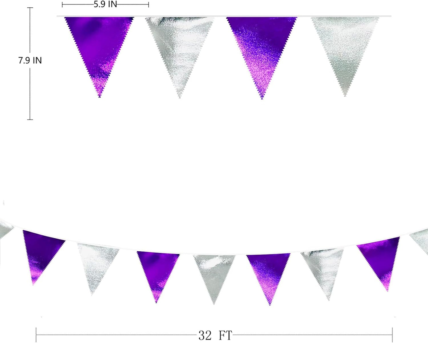 Purple and Silver Party Decorations Triangle Pennant Banner Flag Metallic Fabric Bunting Garland for Birthday Graduation Retirement Bachelorette Wedding Bridal Shower Engagement Disco Party Supplies