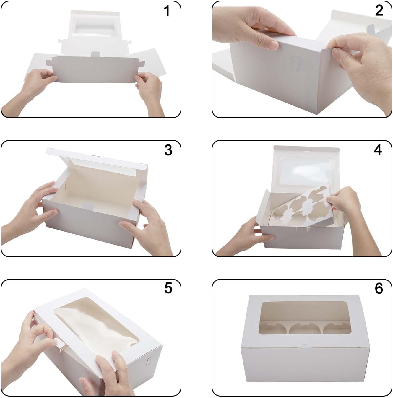 10-Set Cupcake Boxes with Inserts and Window Hold 6 Cupcakes,Cupcake Containers Bakery Cake Box,Pastry Carrier For Donut Cookie Treat Muffin Chocolate Bombs,9.4x6.3x3.9 In