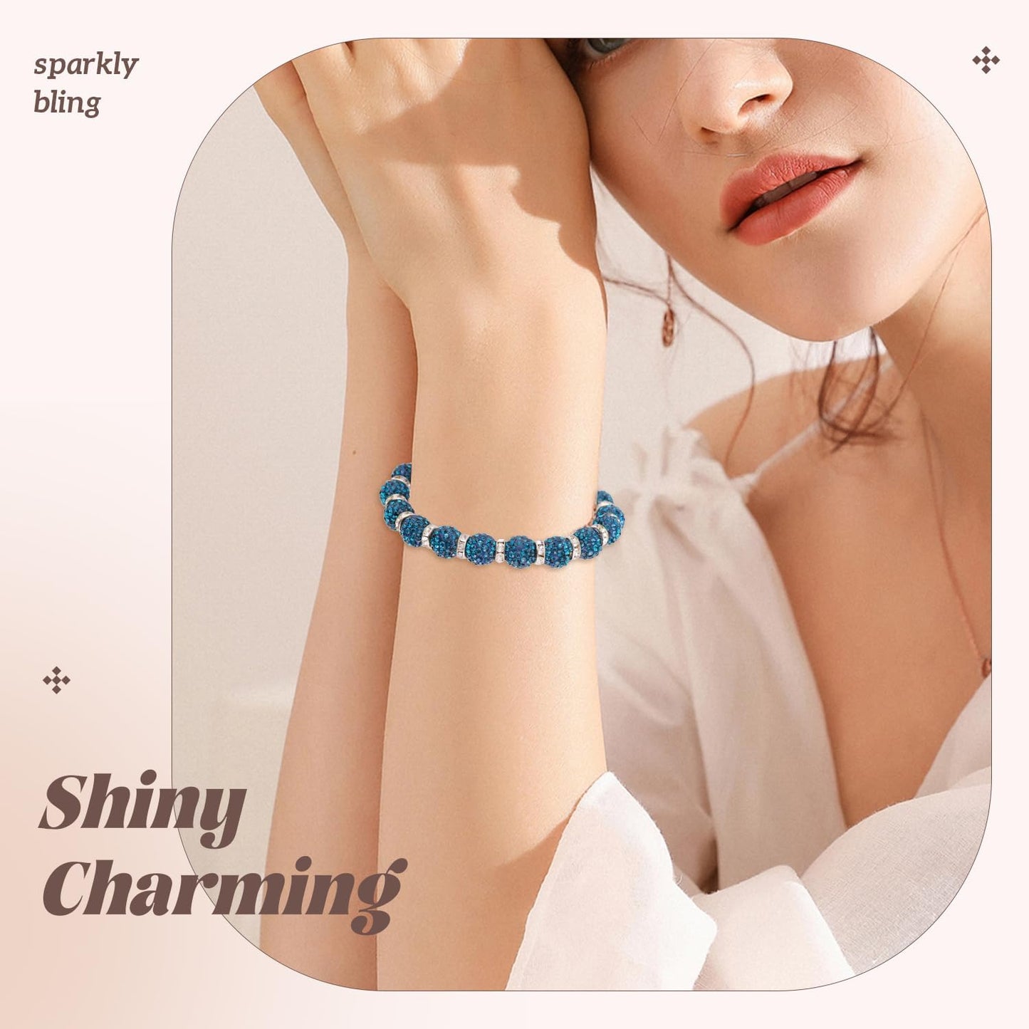 105pcs 10mm Rhinestone Beads for Jewelry Making, Blue Zircon Shiny Round Disco Ball Beads Bulk, Sparkle Crystal Clay Christmas for Bracelet Baseball Necklace Earring Crafting and DIY