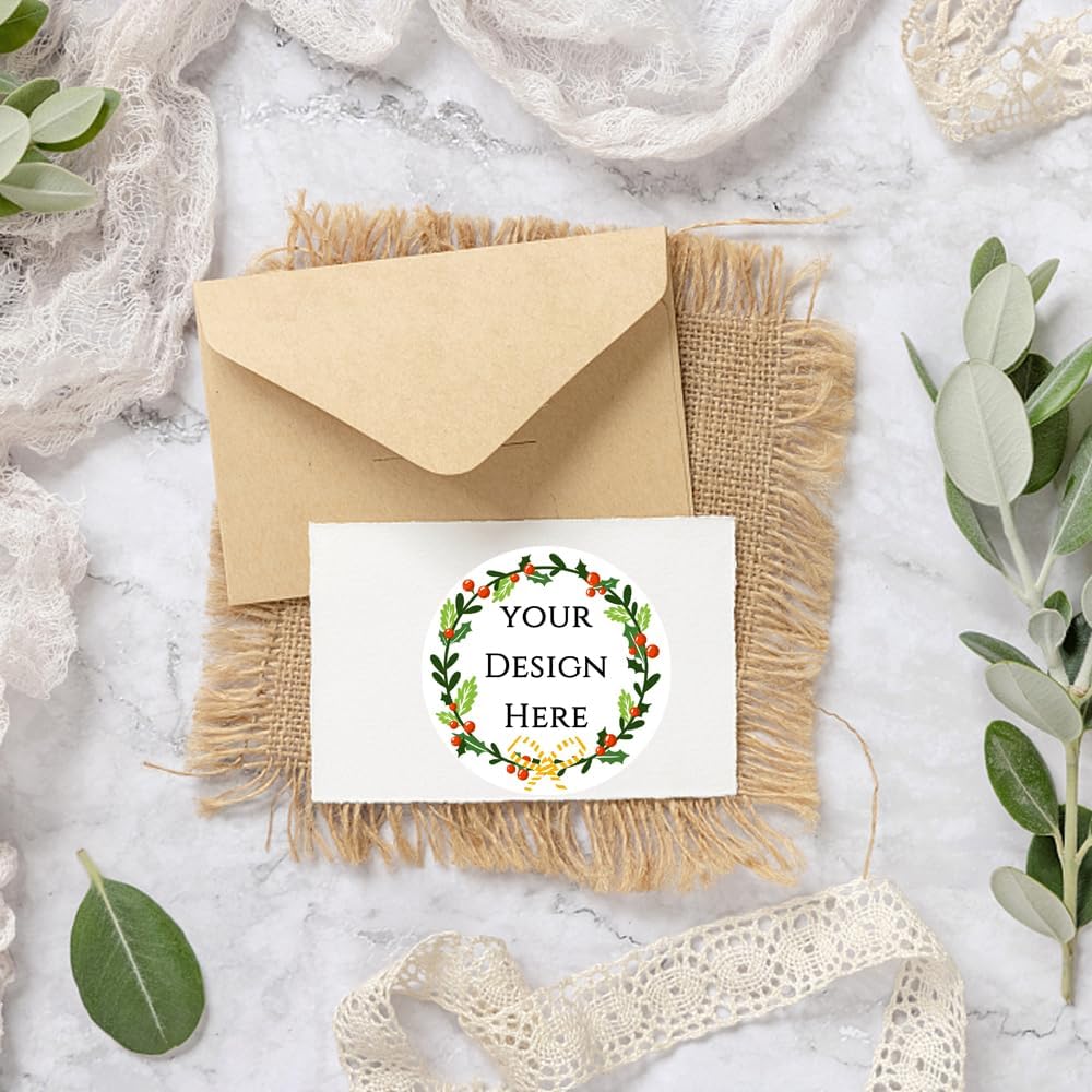 100-1000pcs Custom Stickers Merry Christmas Stickers Personalized Labels Adhesive Xmas Decorative Envelope Seals Stickers for Cards Gift Boxes (Round Kraft -1)