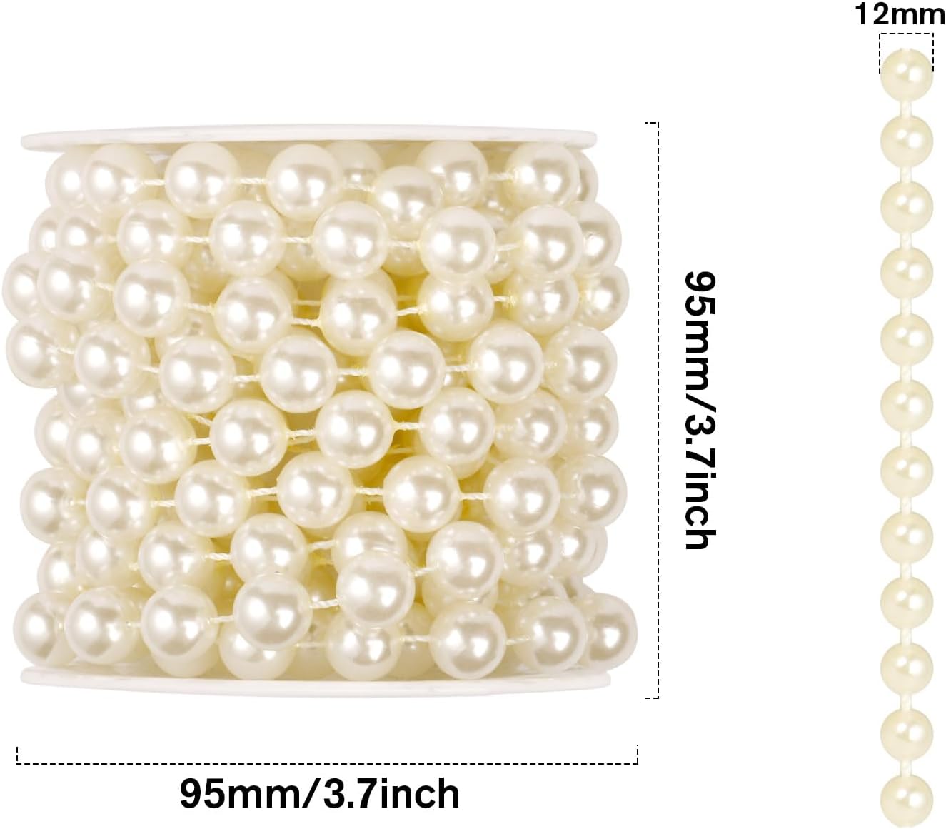 [16.4Feet] Pearl Beads Garland, 12MM 5.4 Yards Faux Pearl Beads String Roll Bulk for DIY Craft Wedding Party Christmas Tree Decoration