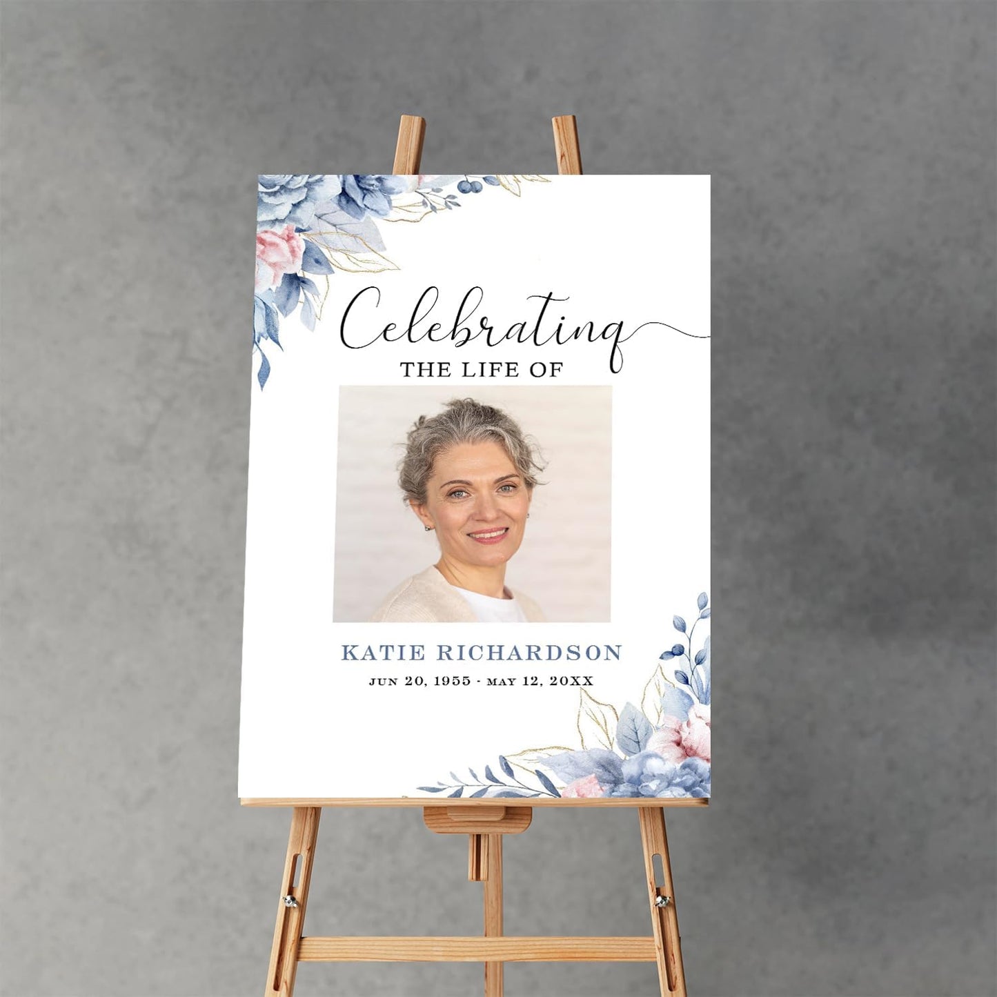 Blue Roses Memorial Sign Navy Blue Funeral Welcome Sign for Women Blue Flowers Female Memorial Sign Celebration of Life, Funeral Décor, Funeral program