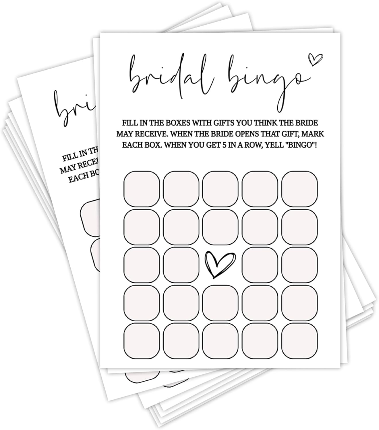 Bridal Shower Games, Bridal Bingo, 25Pcs Minimalist White Double-Sided Game Cards, Wedding Shower Games for Guests, Engagement Bachelorette Party Supplies - A27